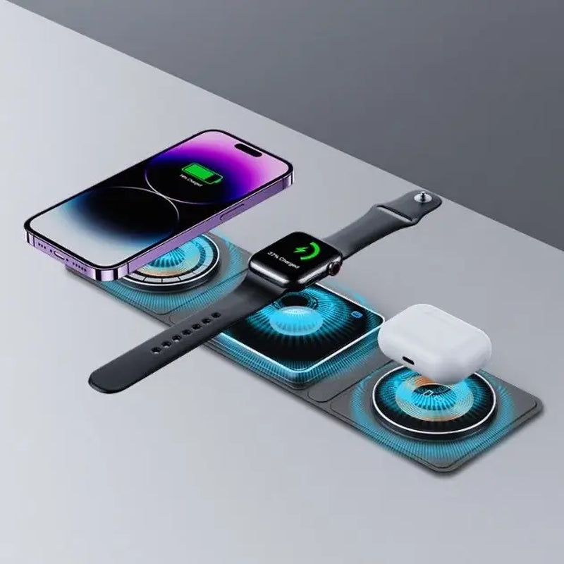 Magnetic Folding Wireless Charger Station for Iphone, Iwatch, and Airpods - 3 in 1 Fast Charging