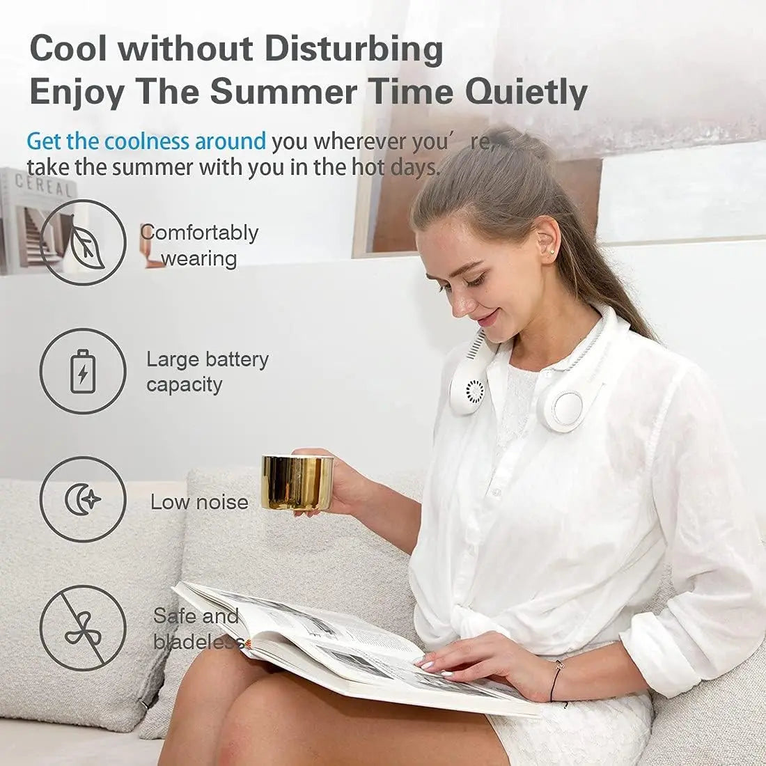 1/2 PCS Vaneless Hanging Neck Fan, Wearable Cooling Fan with 360 ° Air Outlet, Portable Hanging Neck Fan, Rechargeable Personal Cooling Fan, Suitable for Three Wind Speeds of Hot and Humid Weather