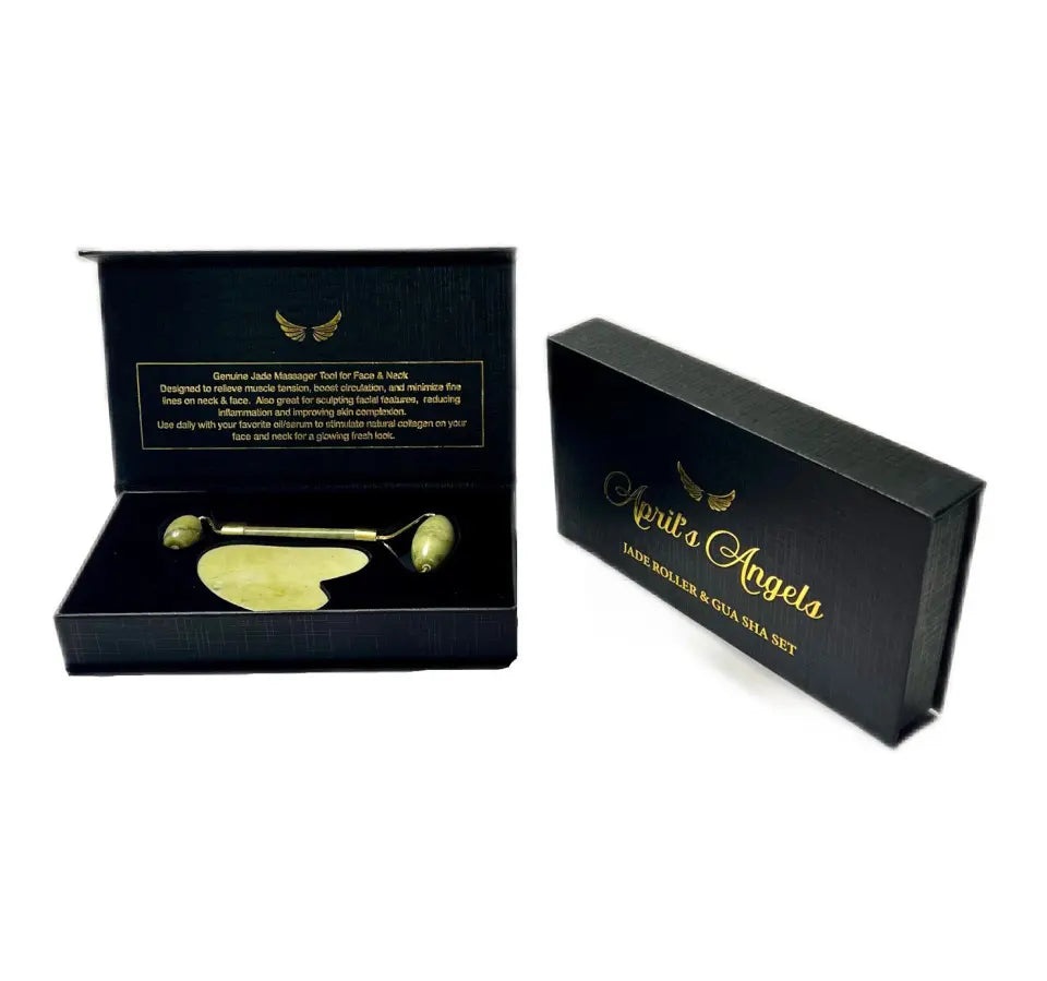 April'S Angels Genuine Jade Roller and Gua Sha to Reduce Puffiness, Promote Relaxation, Support Lymphatic Drainage and Facial Contourg Skincare Daily