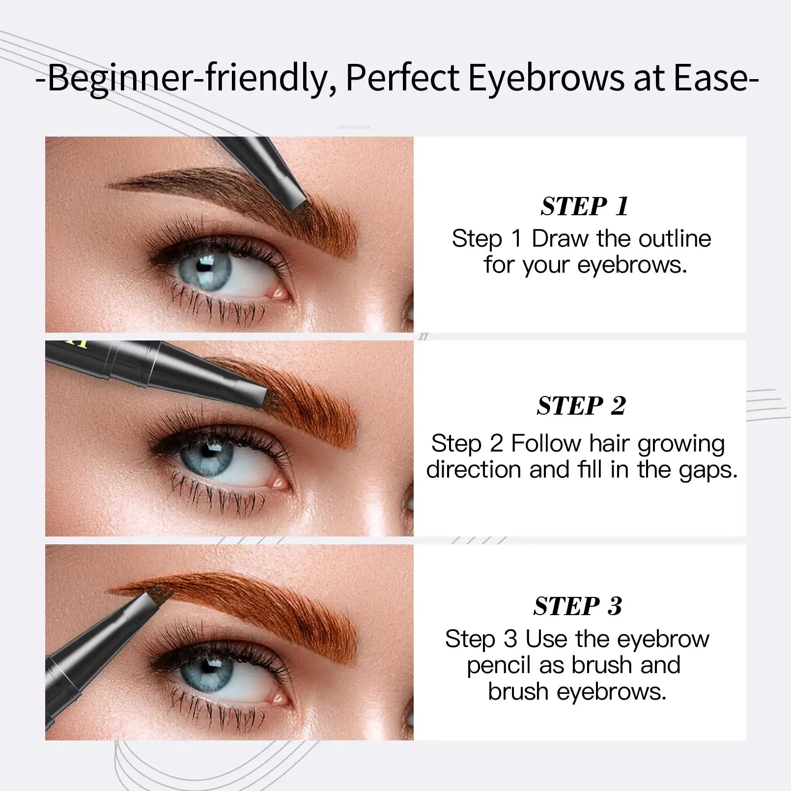 Eyebrow Pen - Comfort Liquid Eyebrow Pencil, Upgraded Brown Eyebrow Pencils for Women with 4 Fort Tip Waterproof & Long Lasting Natural-Looking Hair-Like Defined Brows