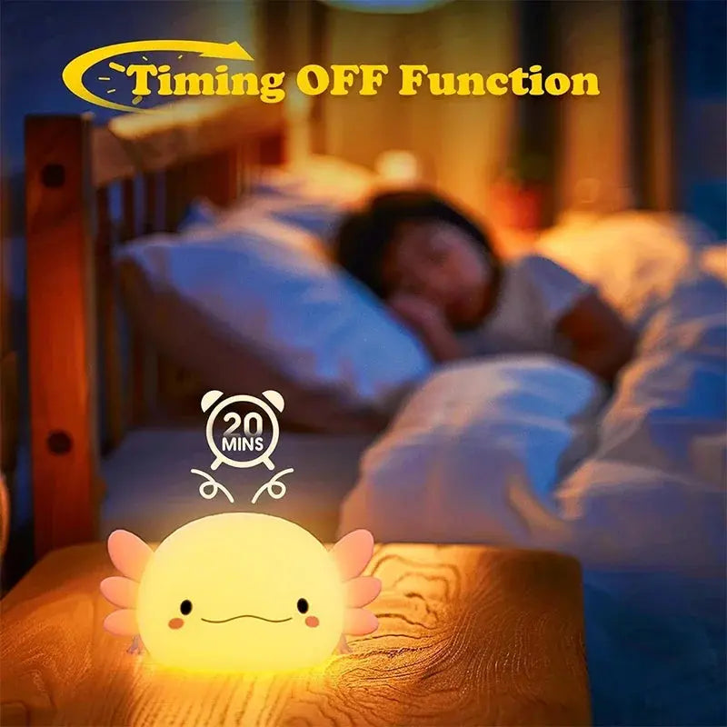 Cute Axolotl Silicone Night Light for Kids - Touch Activated Light for Bedtime