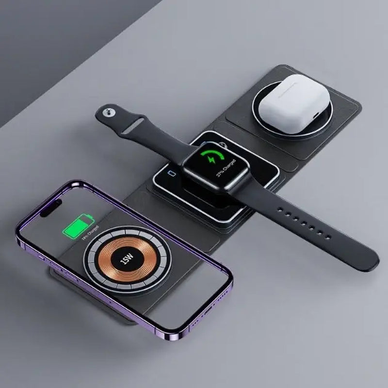 Magnetic Folding Wireless Charger Station for Iphone, Iwatch, and Airpods - 3 in 1 Fast Charging