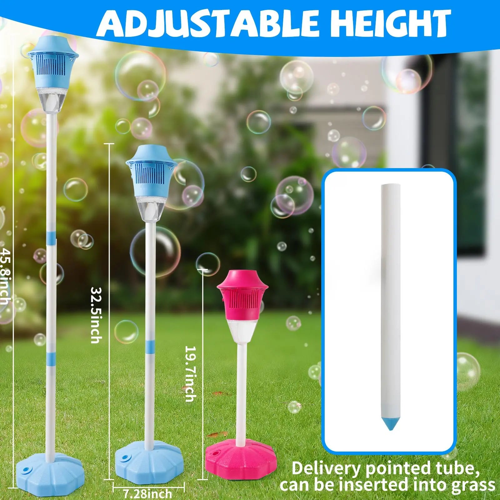 Bubble Machine Toys for Kids, Outdoor Bubble Blower Toy with Adjustable Stand, Bubble Maker with LED Lights, Garden Birthday Wedding Summer Party Bubble Toy
