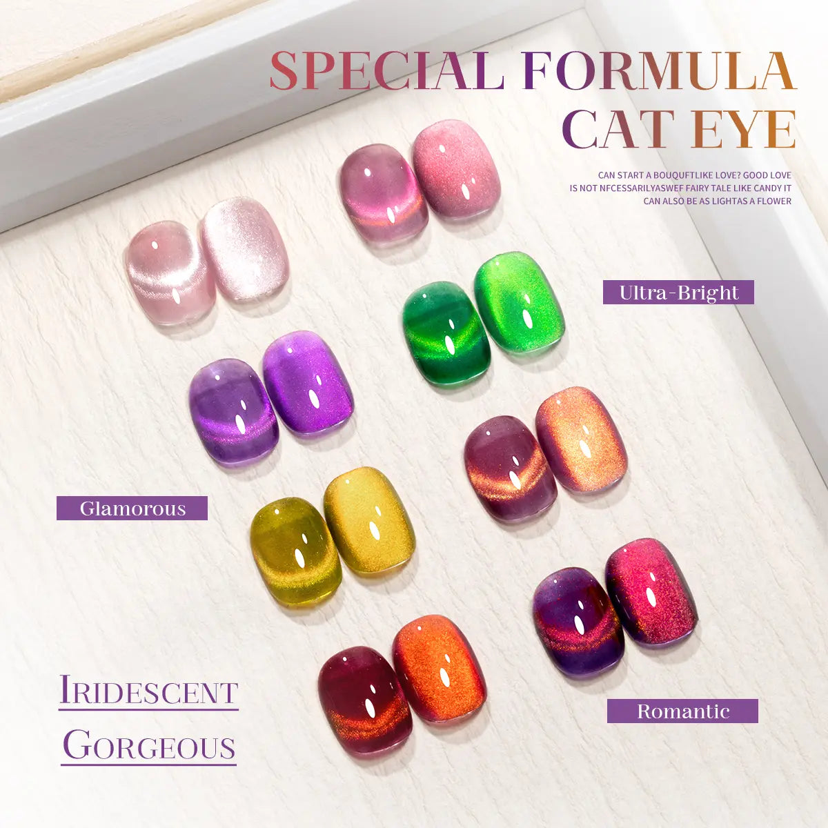 SUBOYER Cat Eye Gel Nail Polish, Available in Pink, Red, Purple, Blue, and Green, Creates an Ice Crystal-Like Cat Eye Effect and 9D Holographic Shimmer. Requires Curing with a UV Lamp. Suitable for Home Manicures and Professional Nail Salons.