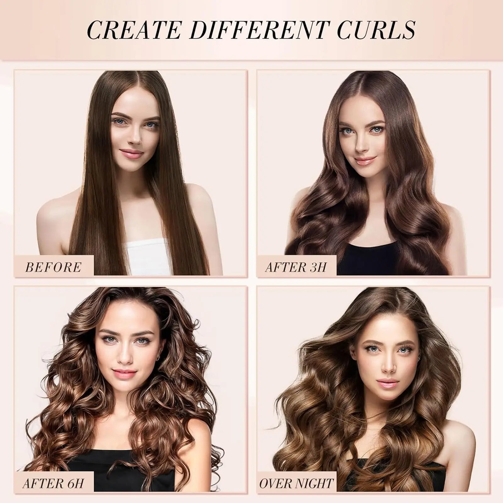 Heatless Curls Kit – 4 in 1 Velvet Curling Rods with Silk Scarf for Long & Medium Hair, Black Styling Set