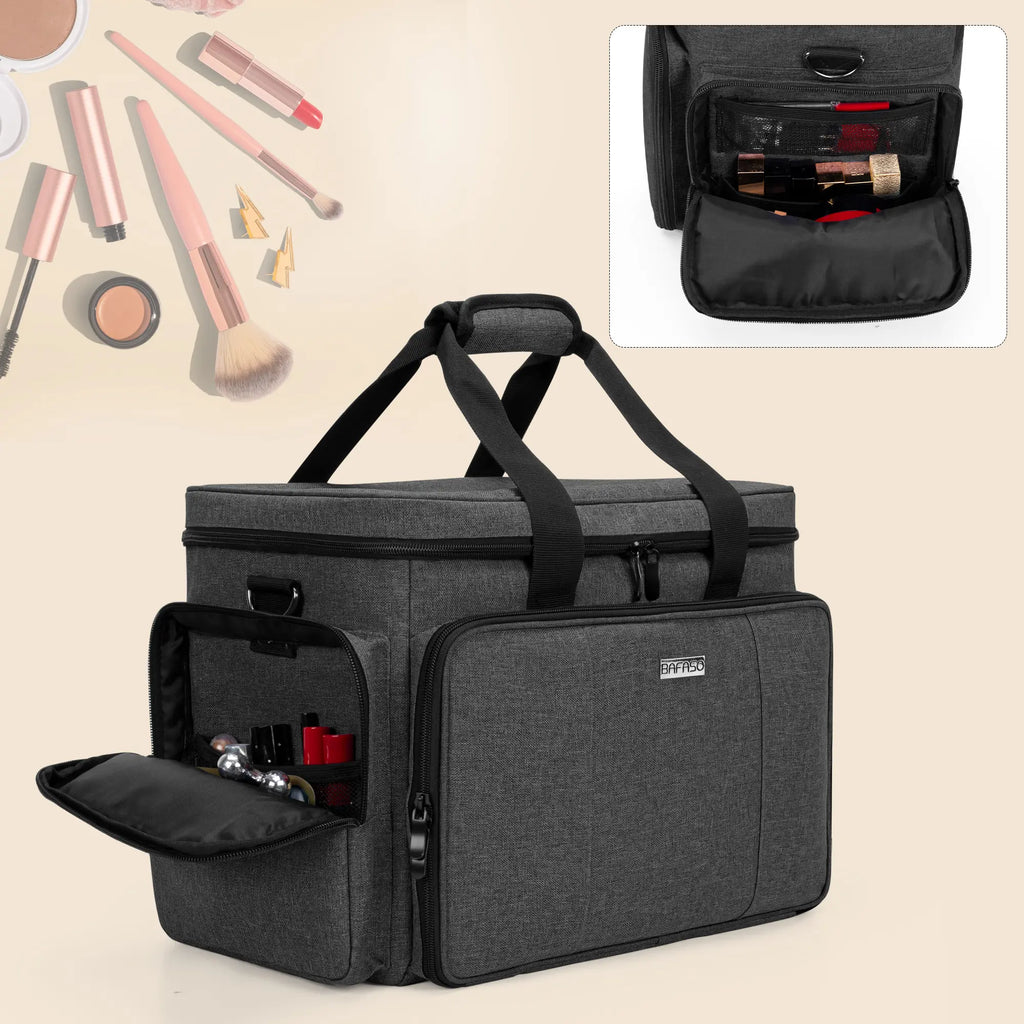 BAFASO Heavy Duty Nylon Multi-Use Structured Makeup Pouch - Handheld Cosmetic Pouch with Removable Dividers, Multi-Pocket Layout, Luggage-Attachable for Makeup Products & Hair Supplies Summerwins,Summerwins