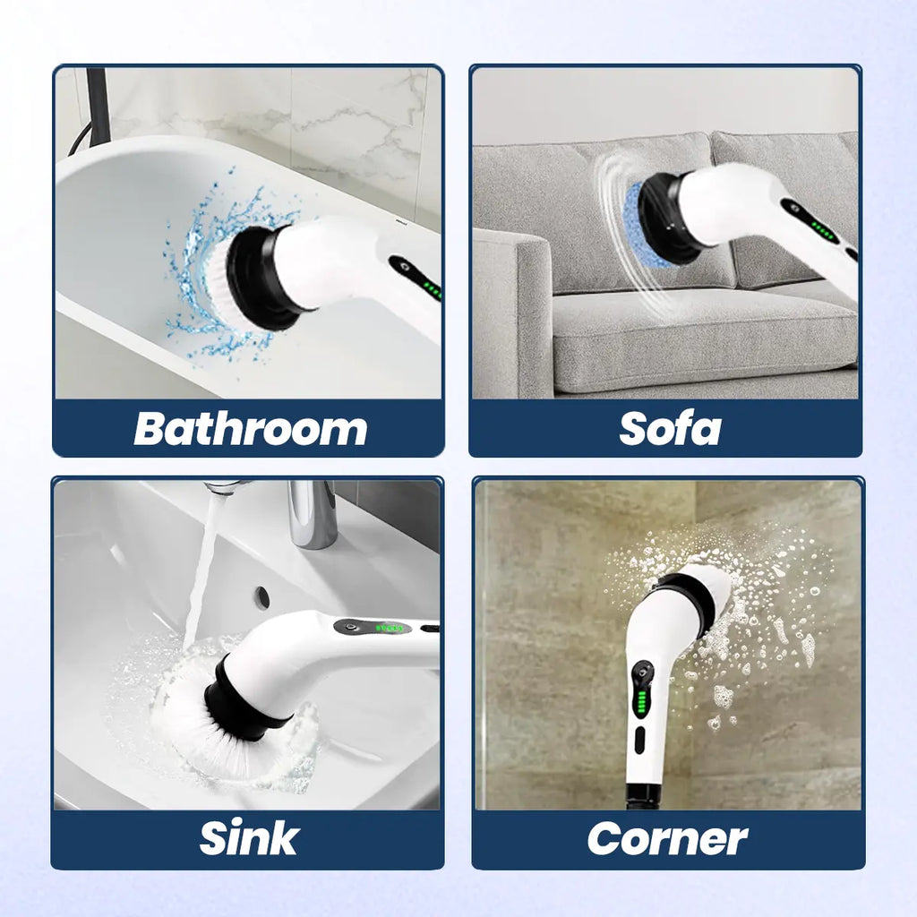 Cordless Electric Spin Scrubber with Adjustable & Detachable Handle, 2 Adjustable Speeds, Dual Speeds Cleaning Brush Scrubber with 9 Replaceable Brush Heads and Display