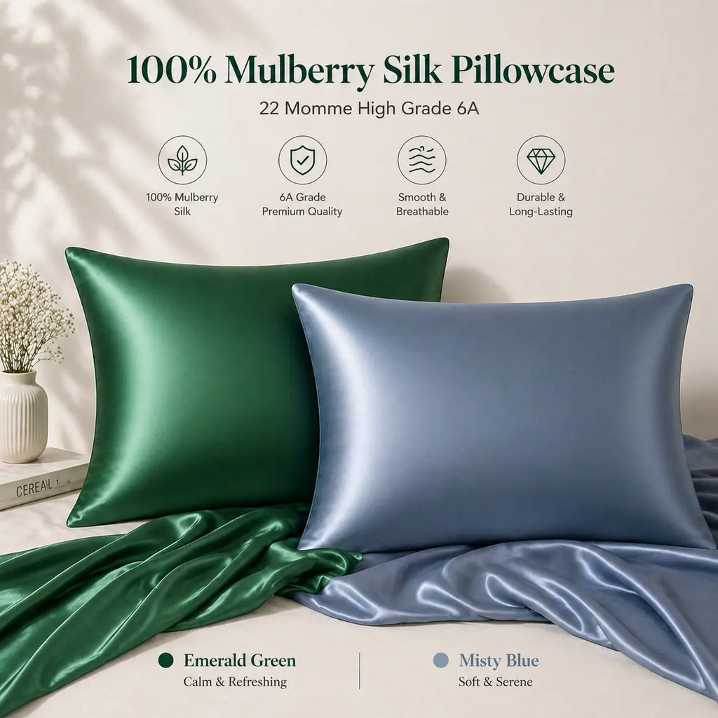 100% Mulberry Silk Pillowcase - 22 Momme, 6A, Made in USA