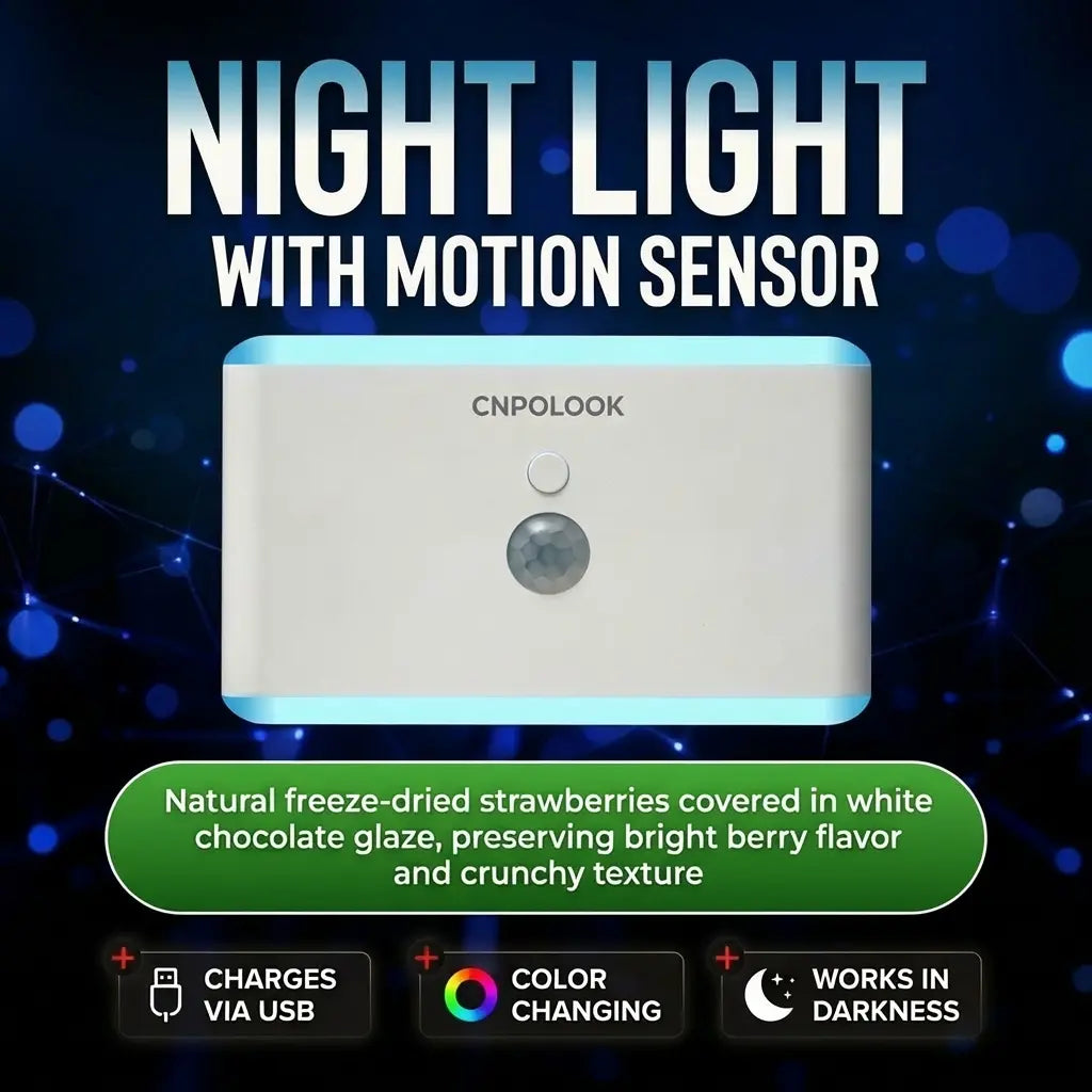 CNPOLOOK Rechargeable Motion Sensor Night Light, 4 Color Modes (Warm White/White/Red/Blue), Dimmable, USB‑C, Magnetic Stick on Light, 120° PIR, 26Ft Range, OFF/AUTO/ON, Closet Bathroom Hallway Bedside (1 Pack