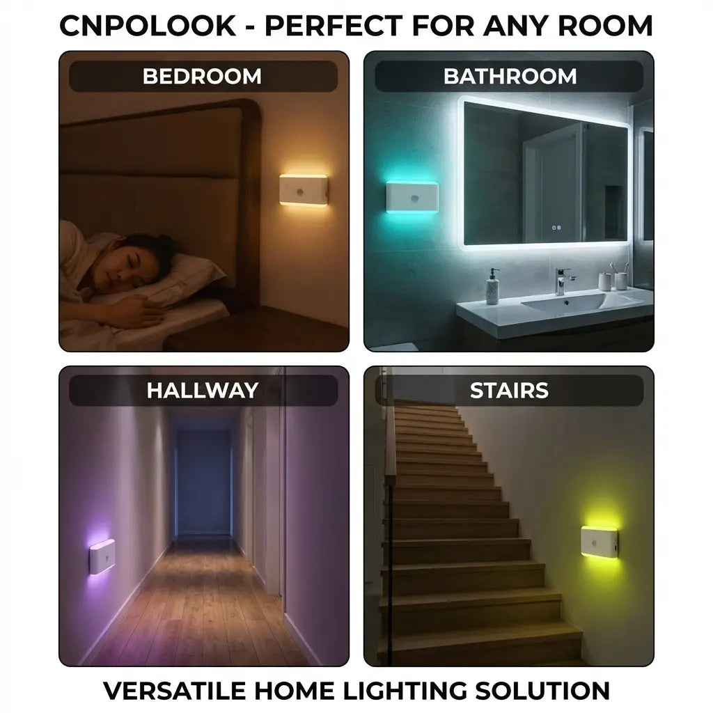 CNPOLOOK Rechargeable Motion Sensor Night Light, 4 Color Modes (Warm White/White/Red/Blue), Dimmable, USB‑C, Magnetic Stick on Light, 120° PIR, 26Ft Range, OFF/AUTO/ON, Closet Bathroom Hallway Bedside (1 Pack