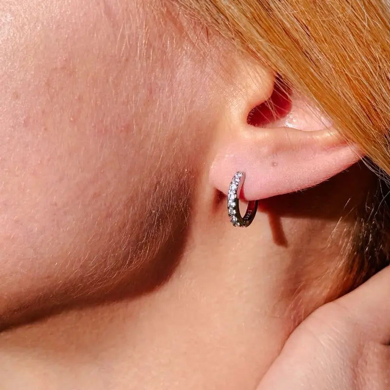 Silver CZ Earrings Set of 3 - Silver Studs, Classic Hoops, Lightning Earrings, Minimal Jewelry Set for Women
