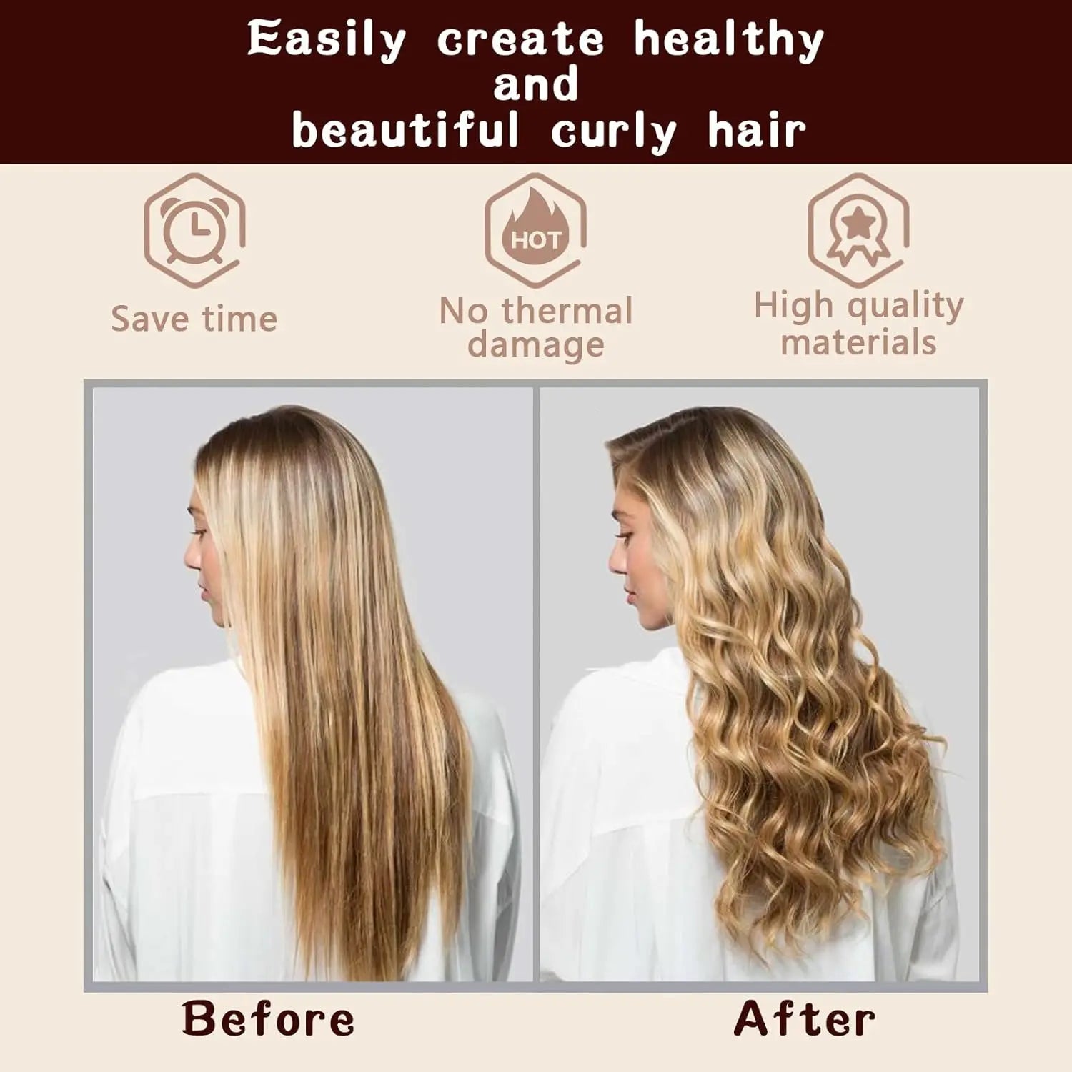 3-Piece Soft Hair Curlers Heatless Waver Kit, Non-Plug-In Manual Hair Styling Tool, Easy to Carry, Simple to Operate for Nighttime Wavy Curls