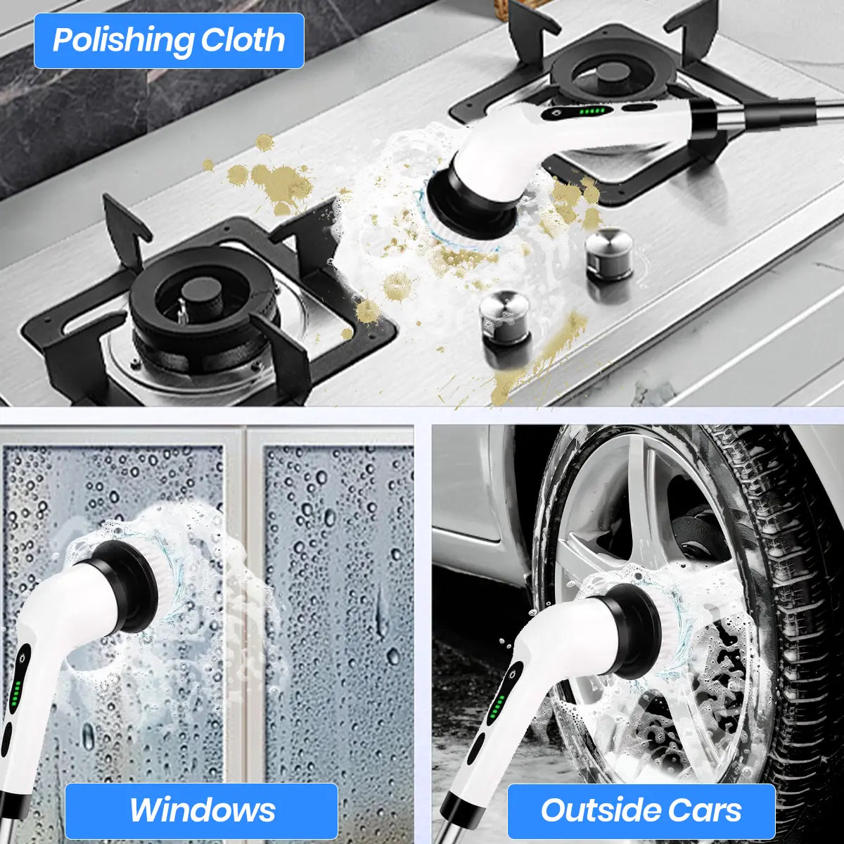 Cordless Electric Spin Scrubber with Adjustable & Detachable Handle, 2 Adjustable Speeds, Dual Speeds Cleaning Brush Scrubber with 9 Replaceable Brush Heads and Display