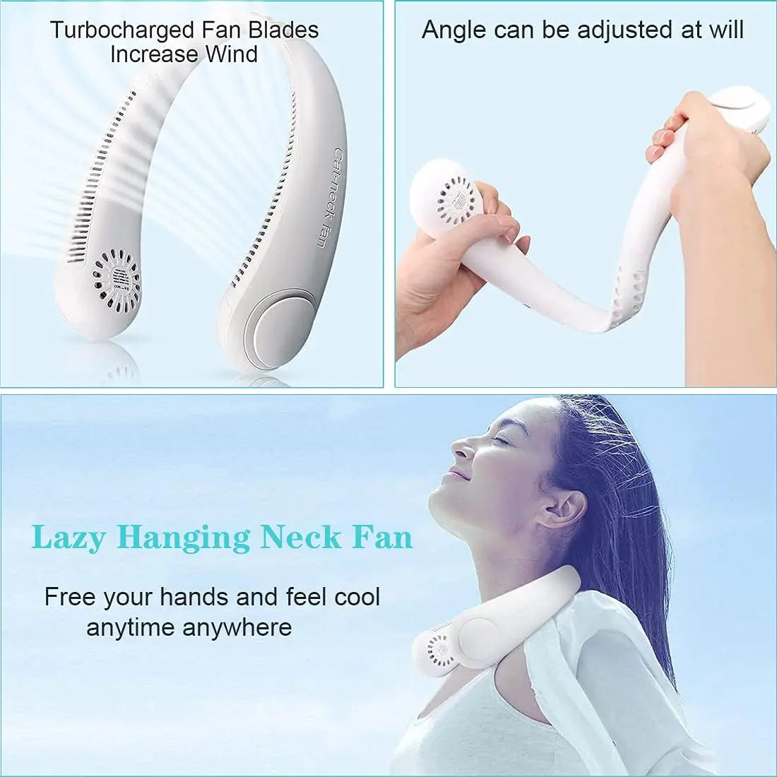 1/2 PCS Vaneless Hanging Neck Fan, Wearable Cooling Fan with 360 ° Air Outlet, Portable Hanging Neck Fan, Rechargeable Personal Cooling Fan, Suitable for Three Wind Speeds of Hot and Humid Weather