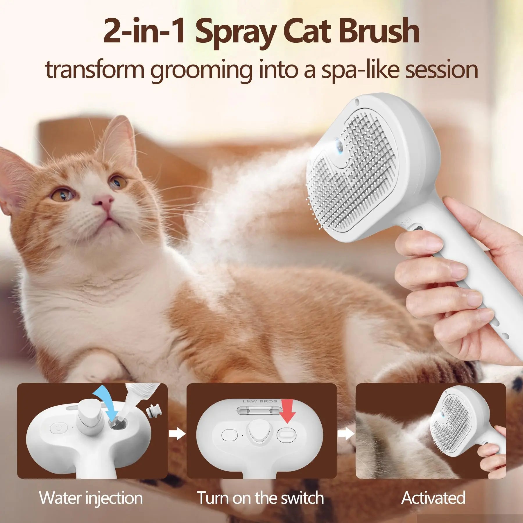 [Creator Pick] Cat Steam Brush, 3 in 1 Steamy Cat Brush with Release Button and Tank, Anti-Static Pet Spray Hair Removal Comb Shedding Grooming Kit Grooming Trimming Tool