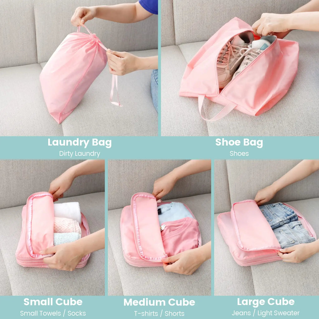Lightweight Compression Packing Cubes for Suitcases, 6 Set Portable Travel Storage Organizer Set for Carry on Suitcase