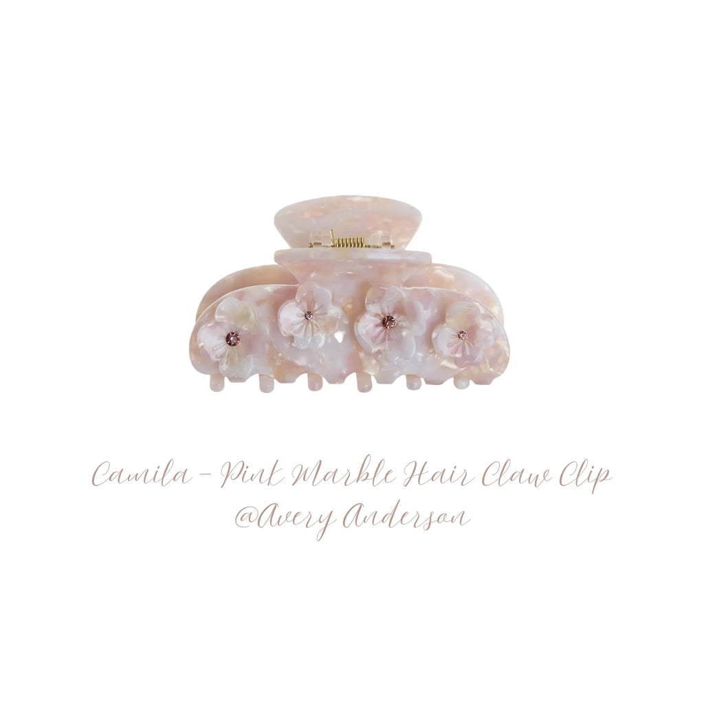 Avery Anderson Camila Pink Marble Hair Claw Clip Eco-Friendly Acetate Large Flower Clips for Fine & Thick Hair Strong Hold Stylish Jaw Clip Handmade in South Korea Gift Idea