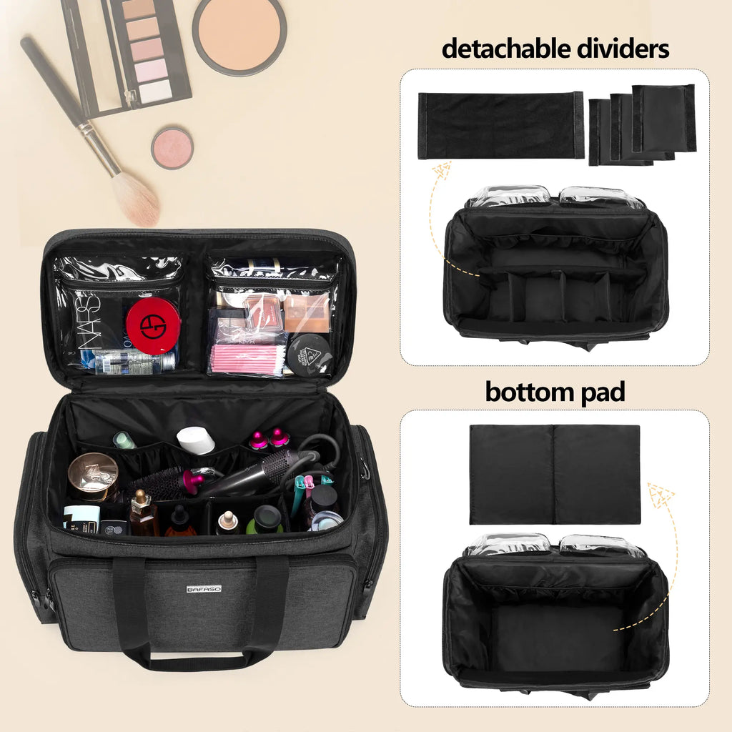 BAFASO Heavy Duty Nylon Multi-Use Structured Makeup Pouch - Handheld Cosmetic Pouch with Removable Dividers, Multi-Pocket Layout, Luggage-Attachable for Makeup Products & Hair Supplies Summerwins,Summerwins