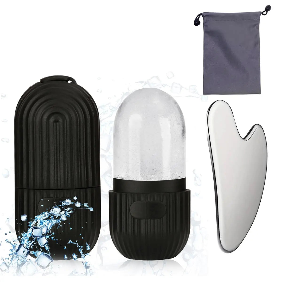 Silicone Facial Ice Mold, Ice Roller and Stainless Steel Gua Sha Tool Set with Storage Bag, 2 Counts/Set Reusable Facial Care Tools, Manual Massage Supplies, Skincare Products, Self Care Products #GLOBAL PICKS