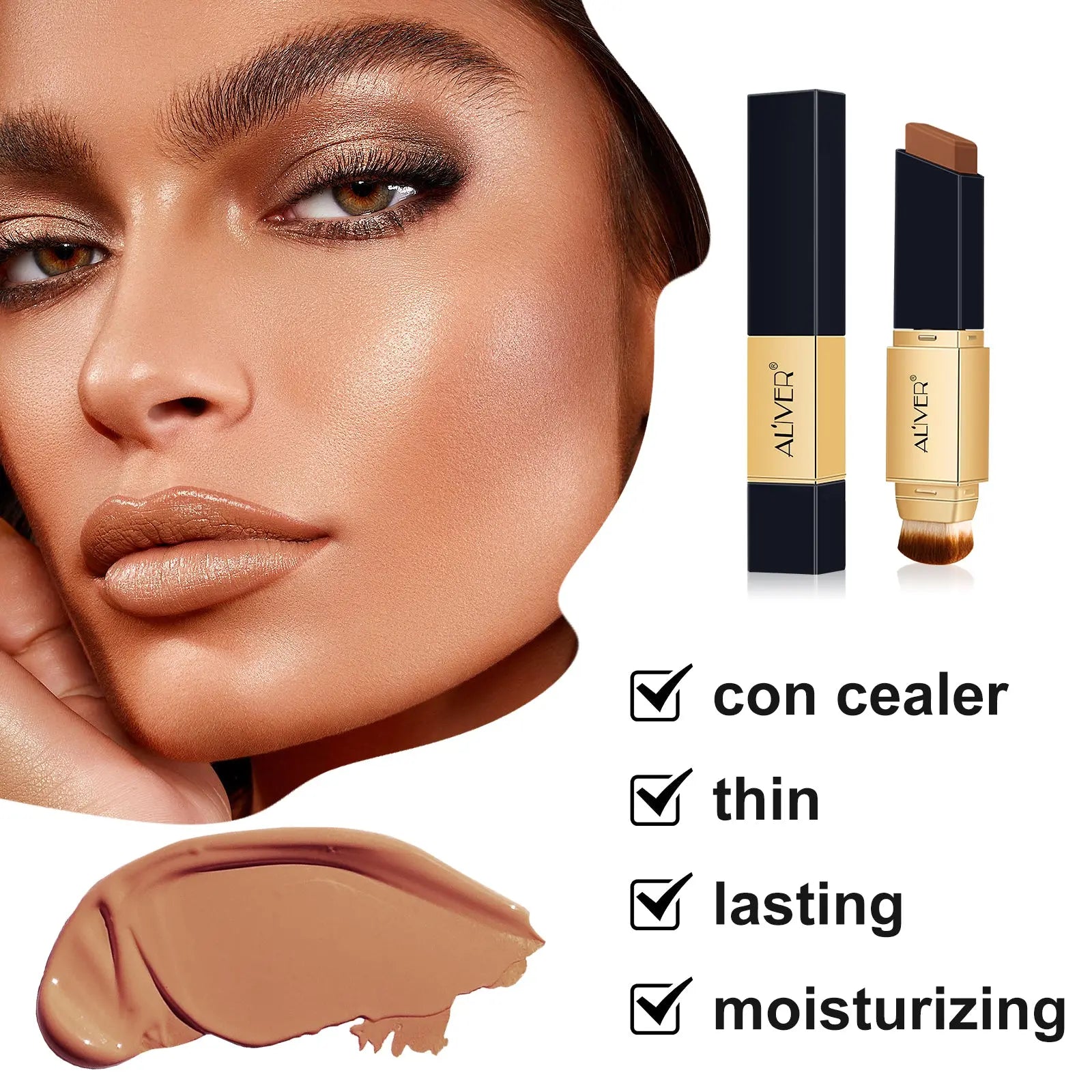 Aliver Concealer & Foundation-Color Changing Concealer Stick with Soft Brush,Waterproof & Sweatproof, Long Lasting Makeup Full Concealer Stick