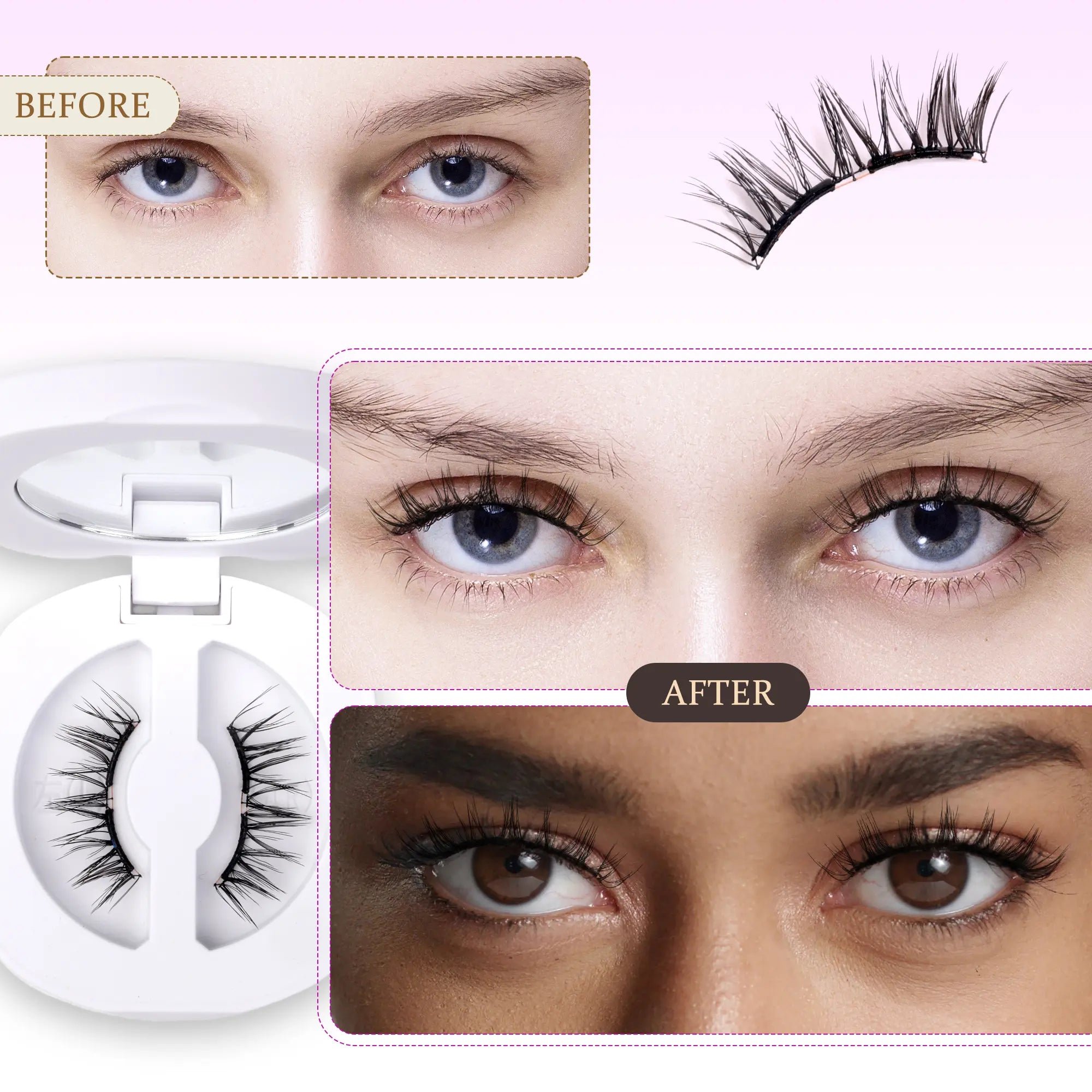 VEYESBEAUTY Nomspirit Soft Magnetic Lashes Kit Natural Fluffy Reusable Glue-Free with Applicator Gender-Neutral or Coolgirl Styles Makeup Eyelashes Extensions