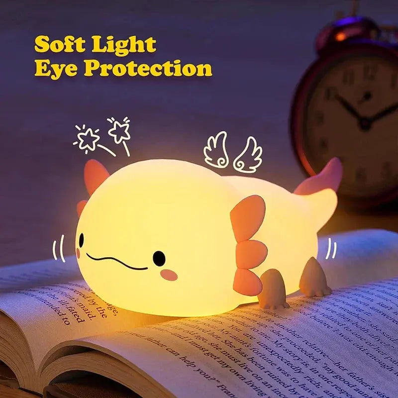 Cute Axolotl Silicone Night Light for Kids - Touch Activated Light for Bedtime