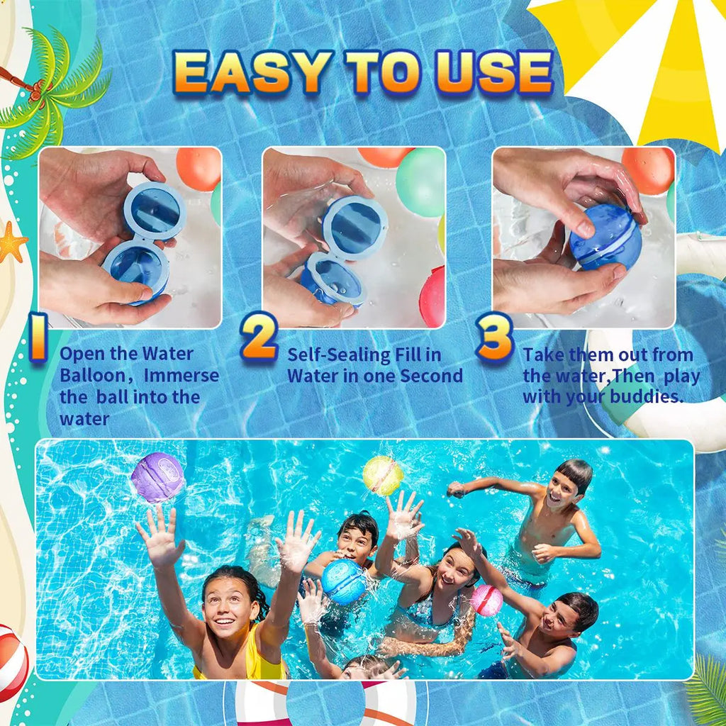 Reusable Water Balloons, Magnetic Silicone Refillable Water Splash Balls, Quick-Fill, Durable & Leak-Proof Water Toy for Outdoor Summer Fun