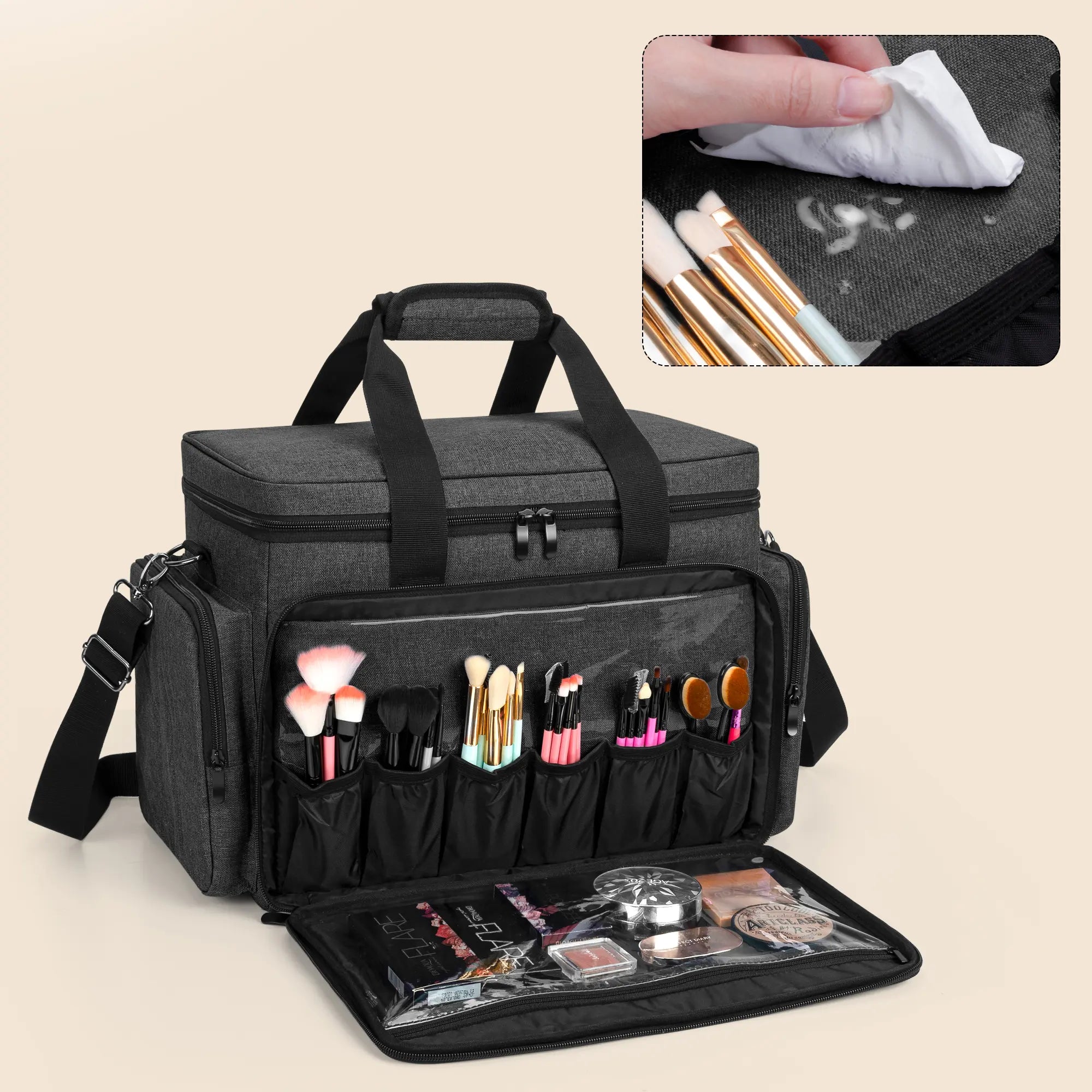 BAFASO Heavy Duty Nylon Multi-Use Structured Makeup Pouch - Handheld Cosmetic Pouch with Removable Dividers, Multi-Pocket Layout, Luggage-Attachable for Makeup Products & Hair Supplies Summerwins,Summerwins