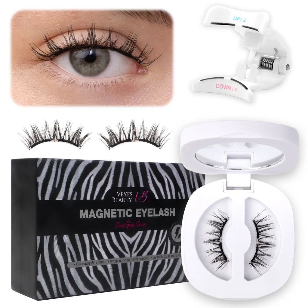VEYESBEAUTY Nomspirit Soft Magnetic Lashes Kit Natural Fluffy Reusable Glue-Free with Applicator Gender-Neutral or Coolgirl Styles Makeup Eyelashes Extensions