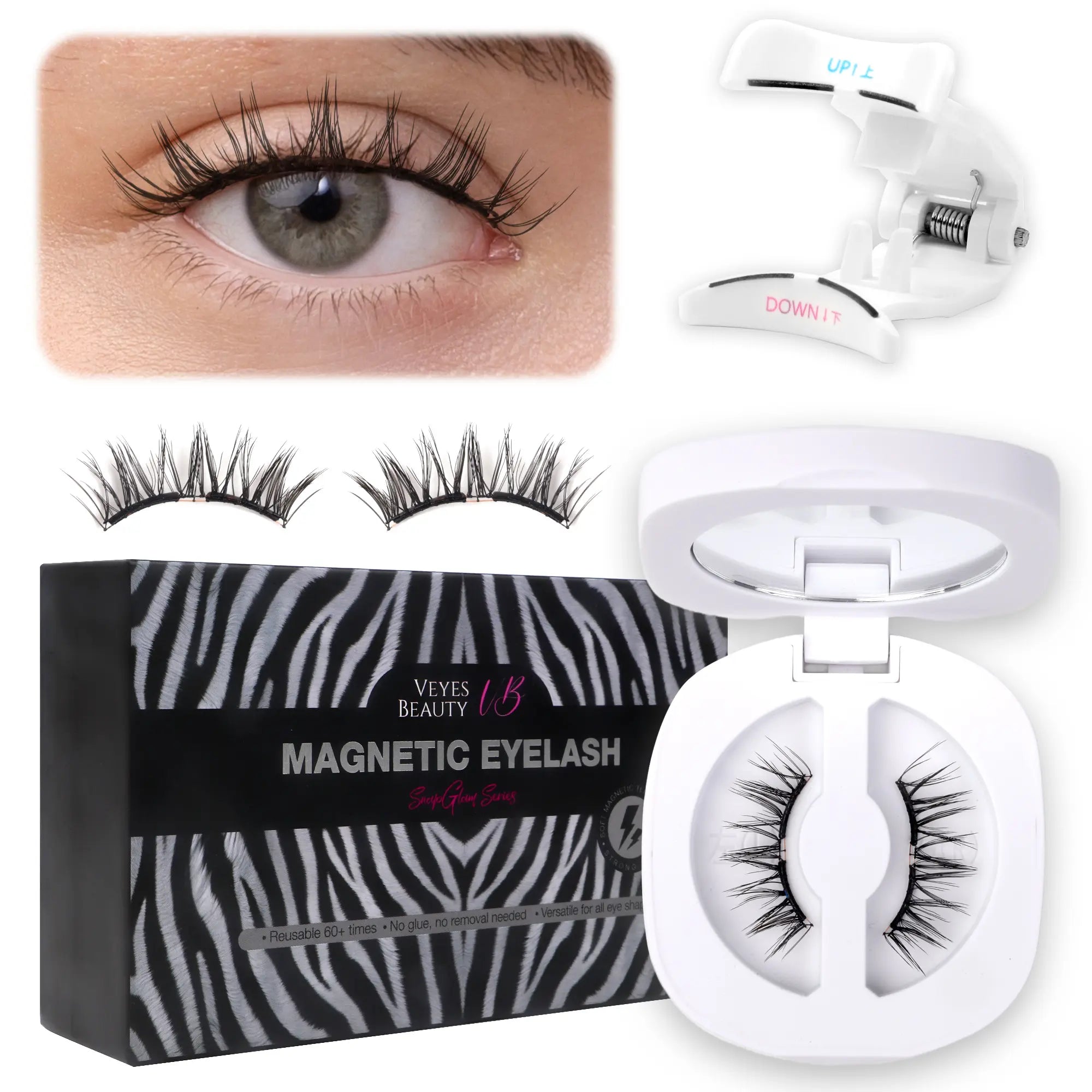 VEYESBEAUTY Nomspirit Soft Magnetic Lashes Kit Natural Fluffy Reusable Glue-Free with Applicator Gender-Neutral or Coolgirl Styles Makeup Eyelashes Extensions