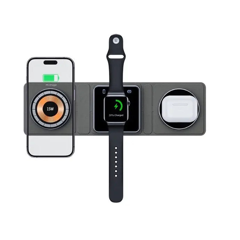 Magnetic Folding Wireless Charger Station for Iphone, Iwatch, and Airpods - 3 in 1 Fast Charging