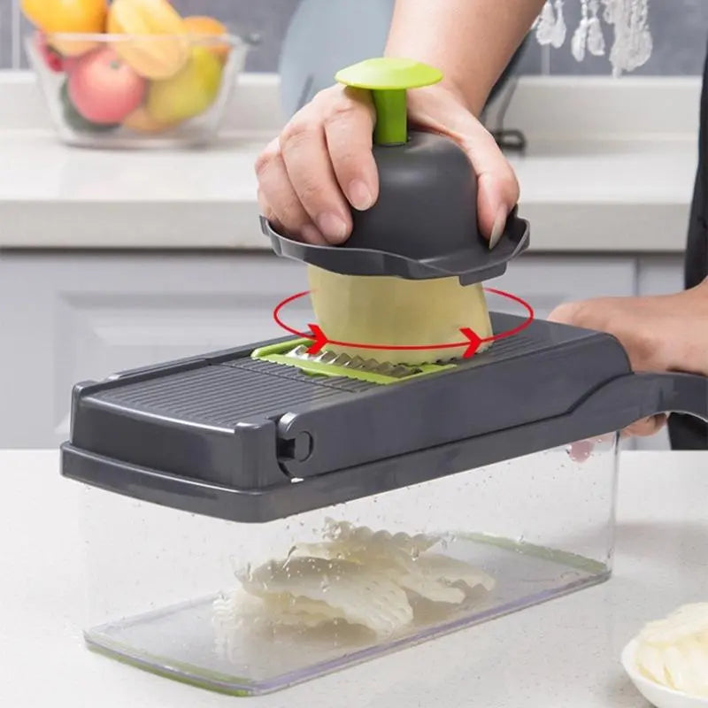 Multifunctional Vegetable Chopper, 1 Set Fruit & Vegetable Chopper with Blades, Manual Vegetable Cutter, Vegetable Grater, Kitchen Utensils & Gadgets