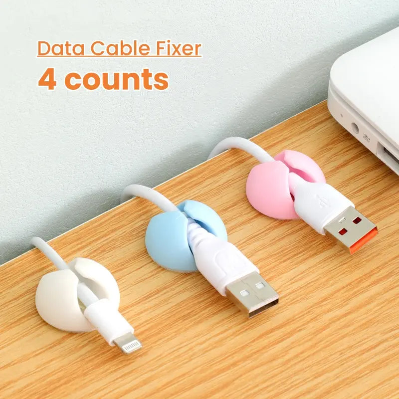 4 Counts Data Cable Fixer,Random Color Multipurpose Desktop Charging Cable Organizer, Multifunctional Self-Adhesive Data Cable Holder,Charging Cable Management,Desktop Organizer for Home Office, Desk Accessories, Office Accessories, Summer Gift Ideas