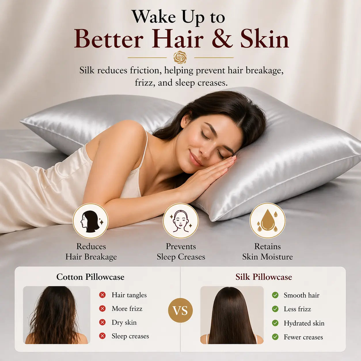 100% Mulberry Silk Pillowcase - 22 Momme, 6A, Made in USA