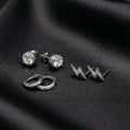 Silver CZ Earrings Set of 3 - Silver Studs, Classic Hoops, Lightning Earrings, Minimal Jewelry Set for Women