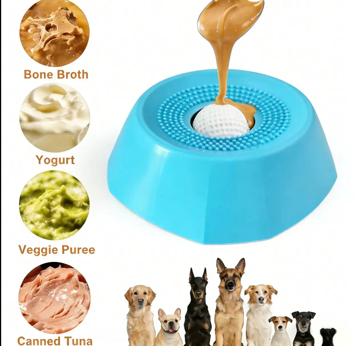 Non-Slip Slow Feeder Dog Bowl with Built-In Fun Ball, Perfect for Bone Broth and Yogurt, Suitable for Large, Medium, and Small Dog Breeds, an Ideal Choice for Dietary Supplements and Post-Surgery Nutrition.