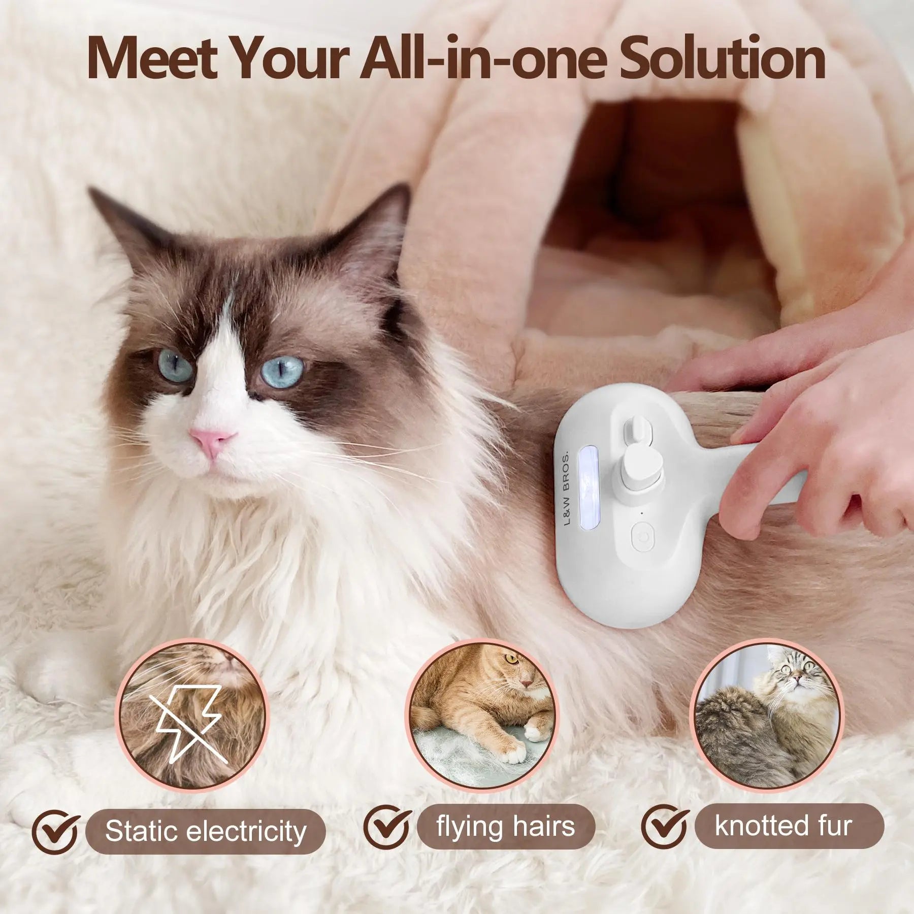 [Creator Pick] Cat Steam Brush, 3 in 1 Steamy Cat Brush with Release Button and Tank, Anti-Static Pet Spray Hair Removal Comb Shedding Grooming Kit Grooming Trimming Tool