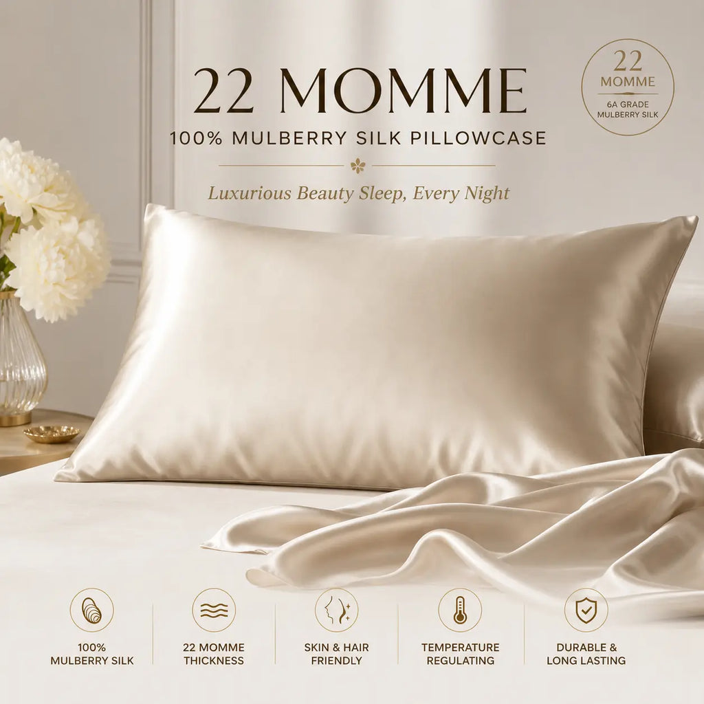 100% Mulberry Silk Pillowcase - 22 Momme, 6A, Made in USA
