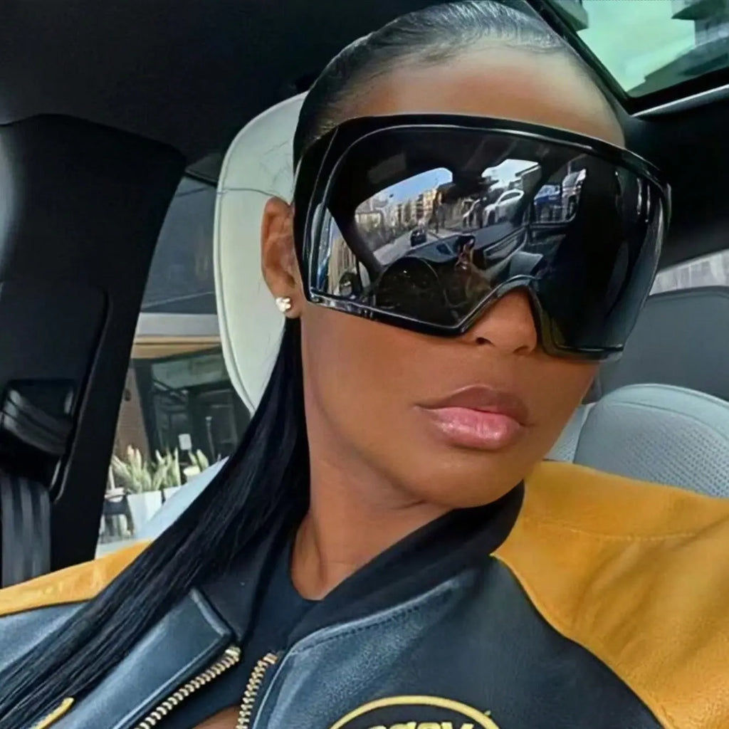 Wrap around Oversized Sunglasses for Women Men Cool Futuristic Rave Trendy Sunglasses Big Curved Shield Sun Glasses