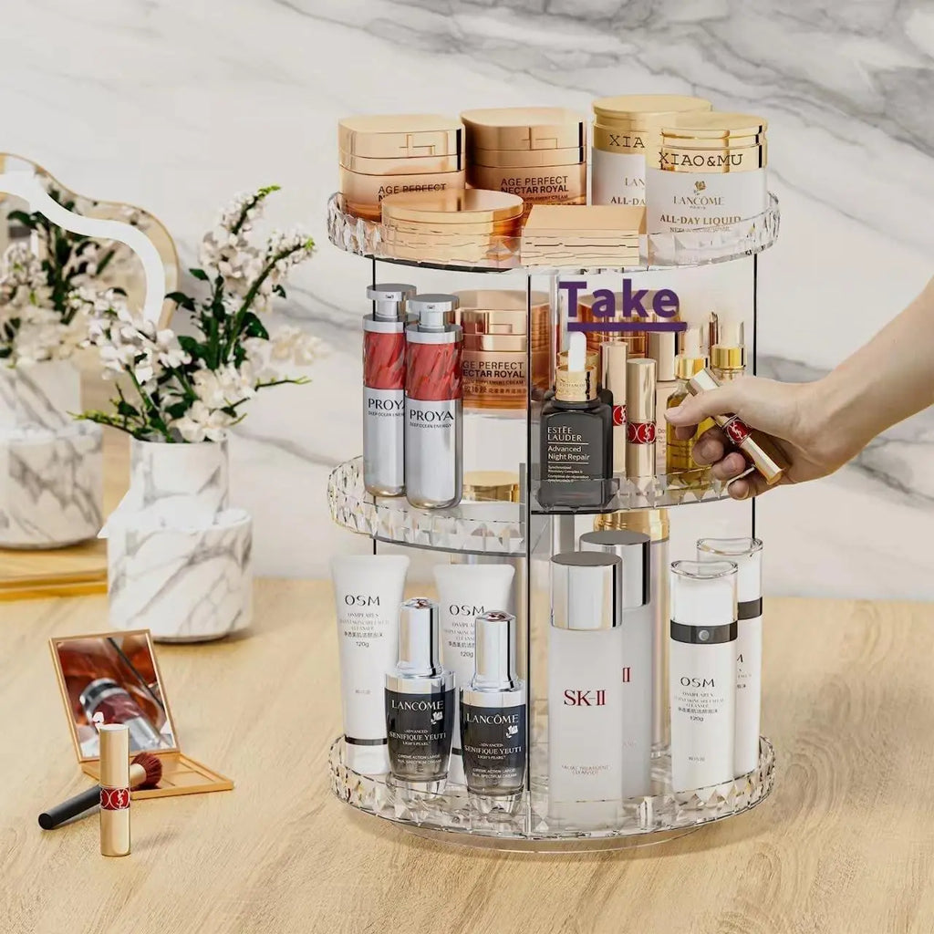 ZHIAI 360 Rotating Makeup Organizer, Large Capacity Cosmetics Organizer for Perfume Holder Organizer Countertop, DIY Adjustable Bathroom Makeup Carousel Holder Rack, Clear Diamond
