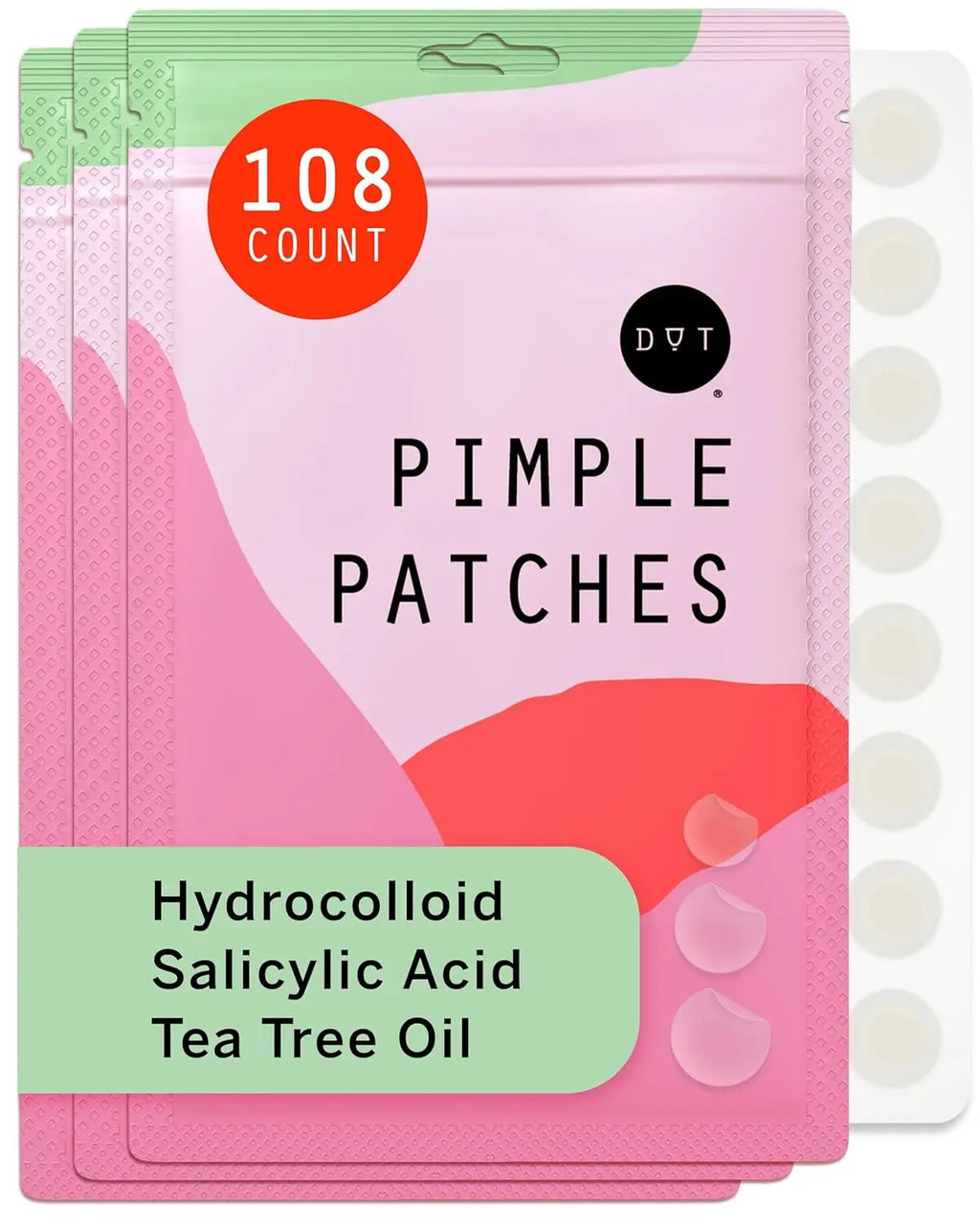 Dot Pimple & Zit Patches for Face – All-Natural Custom Triple-Action Formula Absorbs, Clears & Brightens Acne Spots with Hydrocolloid, Vitamin C, Tea Tree Oil & Salicylic Acid (8 & 12 Mm, 108 Ct)