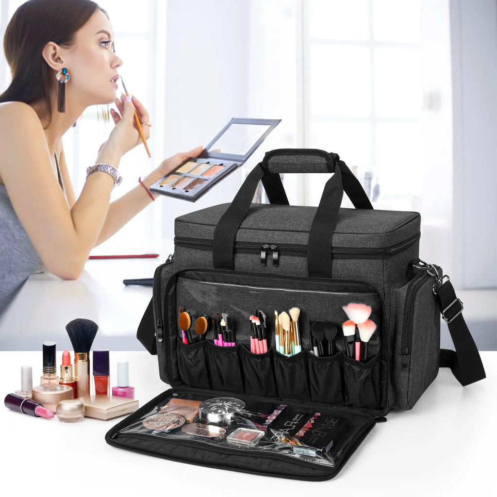 BAFASO Heavy Duty Nylon Multi-Use Structured Makeup Pouch - Handheld Cosmetic Pouch with Removable Dividers, Multi-Pocket Layout, Luggage-Attachable for Makeup Products & Hair Supplies Summerwins,Summerwins