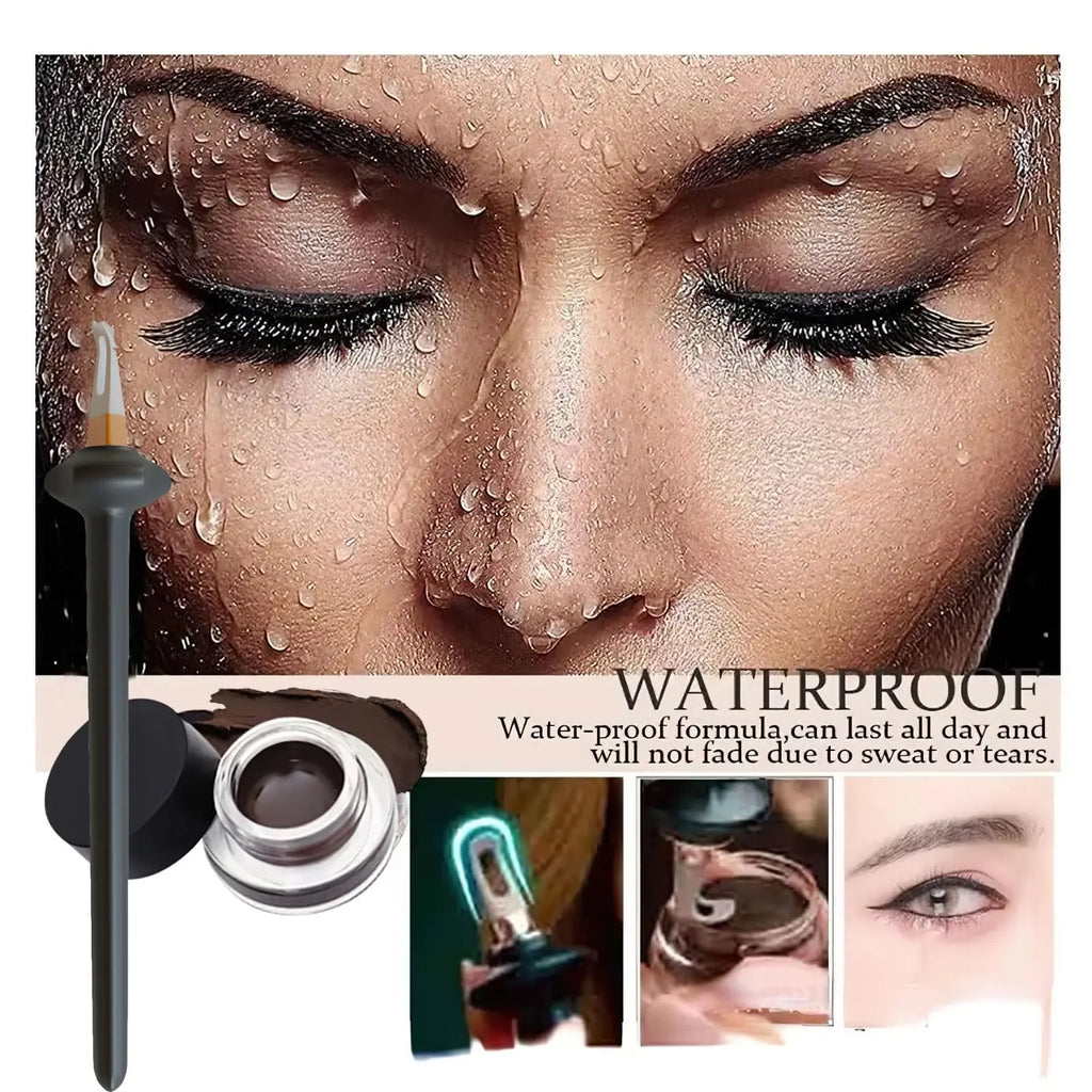 1 Set Silicone Eyeliner Brush, Eyeliner Guide Tools, Reusable Eye Liner Kit with Black and Brown Eyeliner Cream, Easy No-Skip Eyeliner Gel for Makeup Novices(Black)
