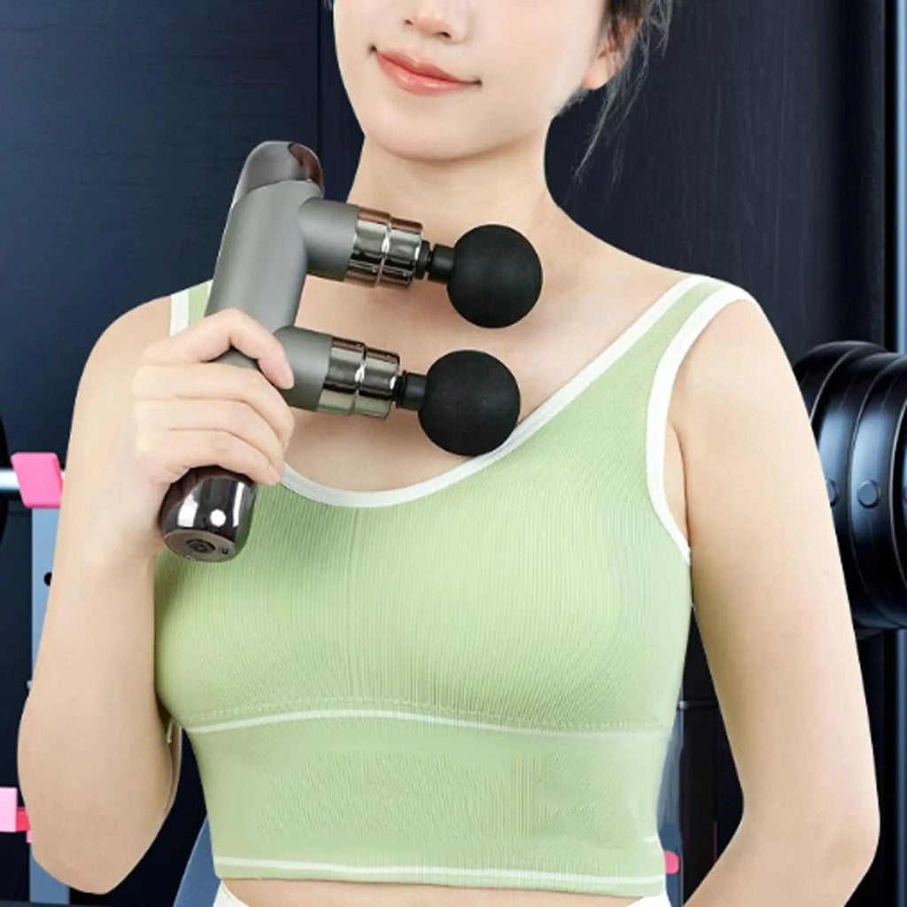 Portable Plastic Massage Gun with 6 Speeds Double Head Handheld Massager Quiet Powerful Percussion Massager for Pain Relief Powerful