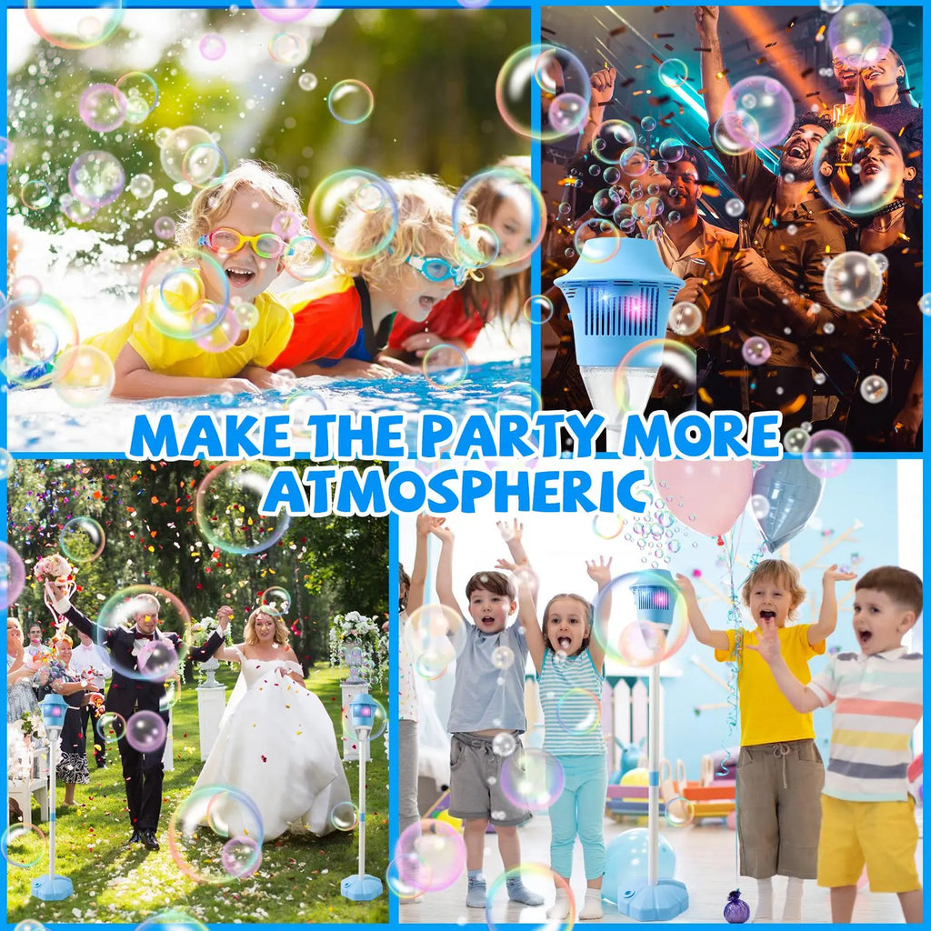 Bubble Machine Toys for Kids, Outdoor Bubble Blower Toy with Adjustable Stand, Bubble Maker with LED Lights, Garden Birthday Wedding Summer Party Bubble Toy