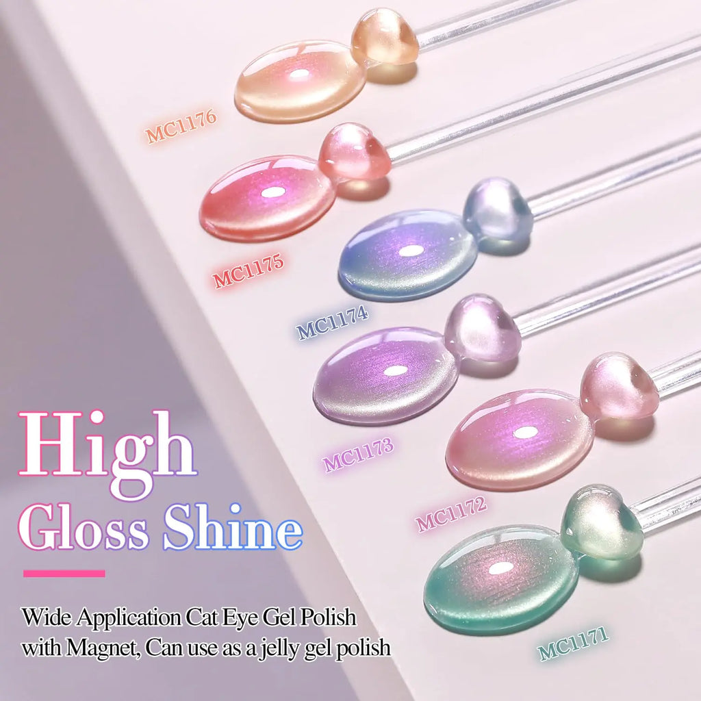 Double Rhythm Cat Eye Gel Nail Polish Set of 6 Same Color Same Bottle 0.5 Oz Shimmer Glitter with Magnet Holographic Reflective Magnetic UV Nail Polish Kit at Home (Mermaid Pink Rose-T6-31) Black Red Green Navy