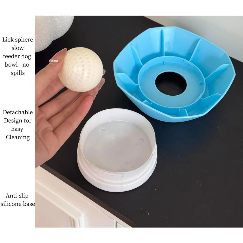 Non-Slip Slow Feeder Dog Bowl with Built-In Fun Ball, Perfect for Bone Broth and Yogurt, Suitable for Large, Medium, and Small Dog Breeds, an Ideal Choice for Dietary Supplements and Post-Surgery Nutrition.