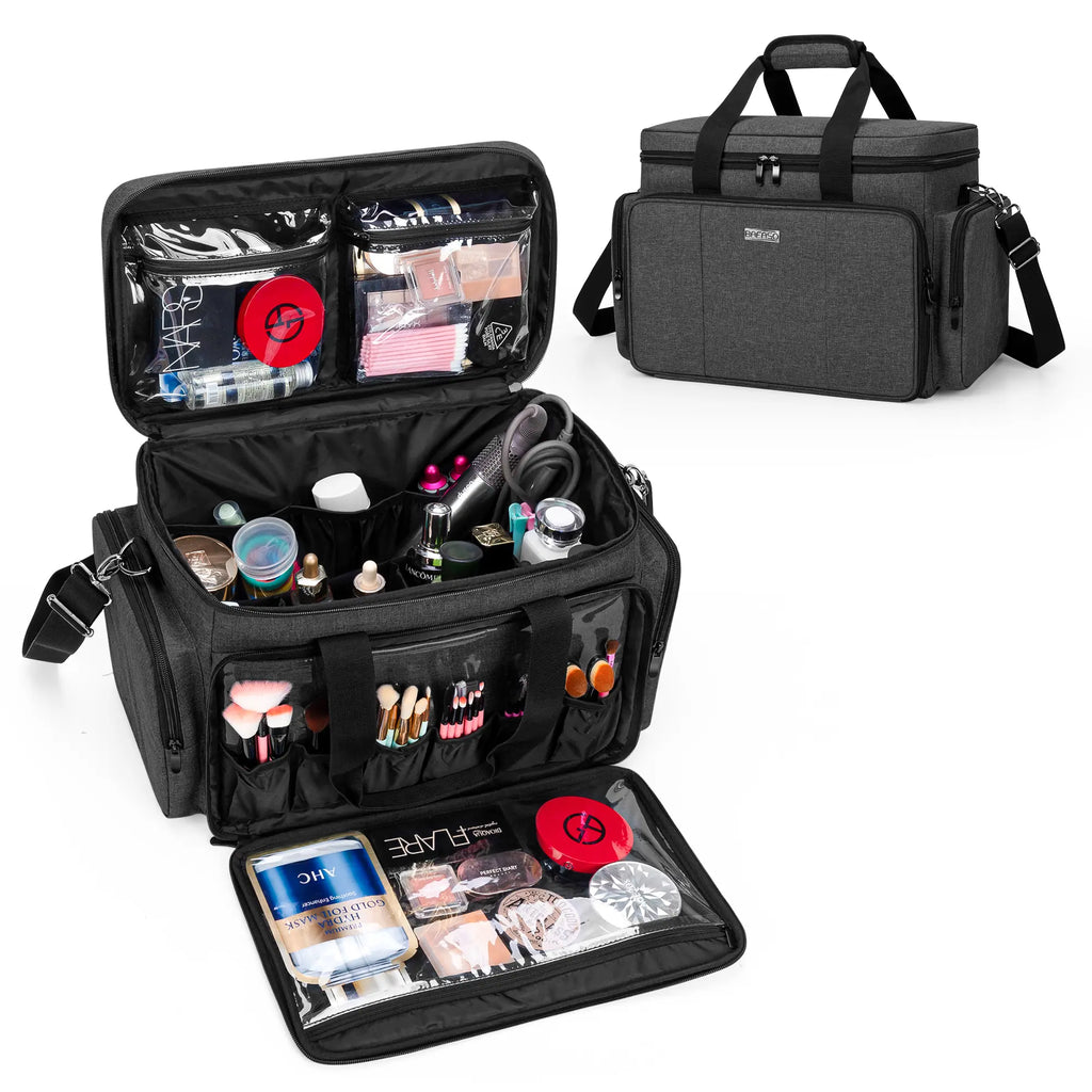BAFASO Heavy Duty Nylon Multi-Use Structured Makeup Pouch - Handheld Cosmetic Pouch with Removable Dividers, Multi-Pocket Layout, Luggage-Attachable for Makeup Products & Hair Supplies Summerwins,Summerwins