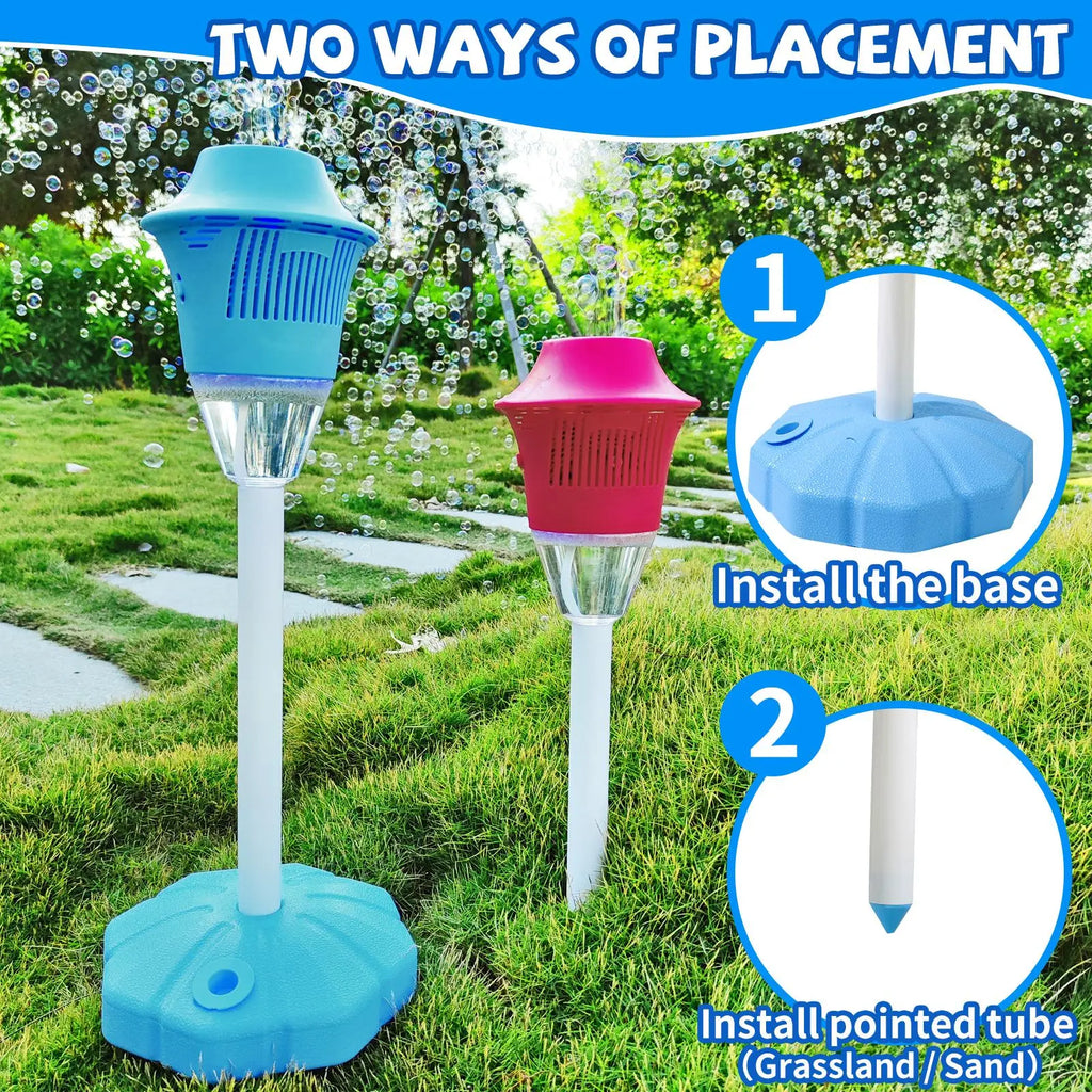 Bubble Machine Toys for Kids, Outdoor Bubble Blower Toy with Adjustable Stand, Bubble Maker with LED Lights, Garden Birthday Wedding Summer Party Bubble Toy