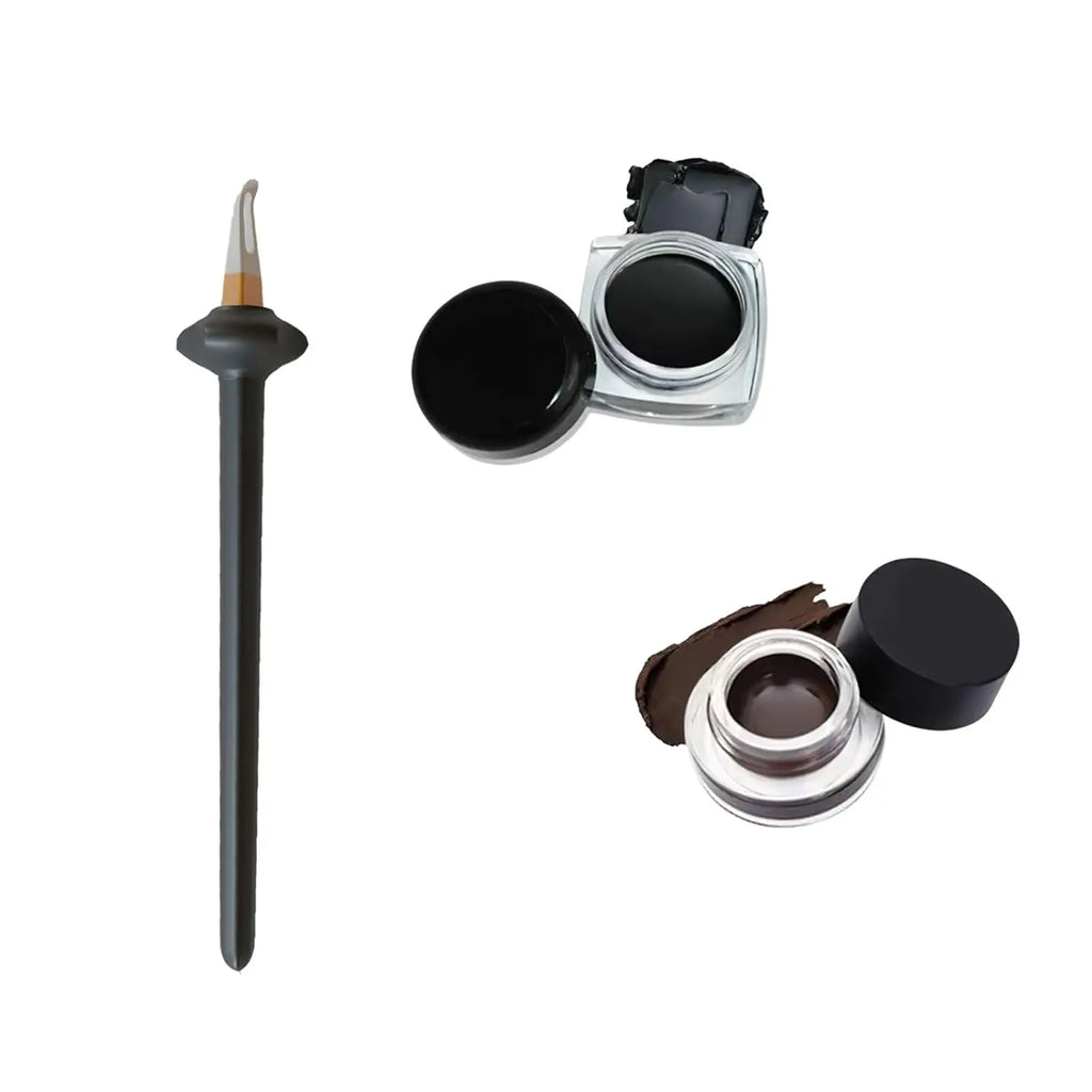 1 Set Silicone Eyeliner Brush, Eyeliner Guide Tools, Reusable Eye Liner Kit with Black and Brown Eyeliner Cream, Easy No-Skip Eyeliner Gel for Makeup Novices(Black)